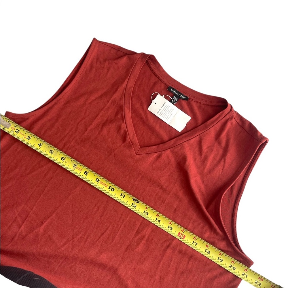 NWT Eileen Fisher Sleeveless V Neck Jersey Midi Dress Red Orange Lagenlook LARGE - Picture 10 of 12